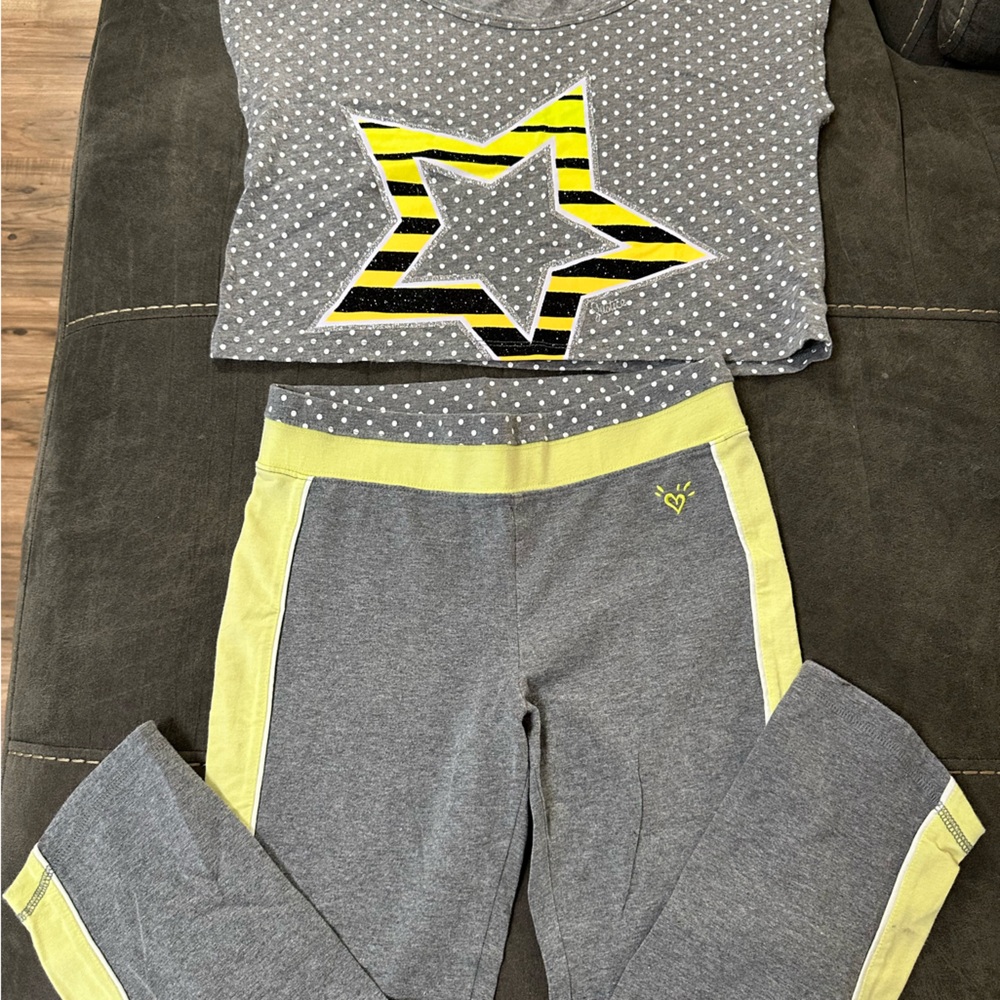 Justice yoga style pants  and t shirt. Size 14